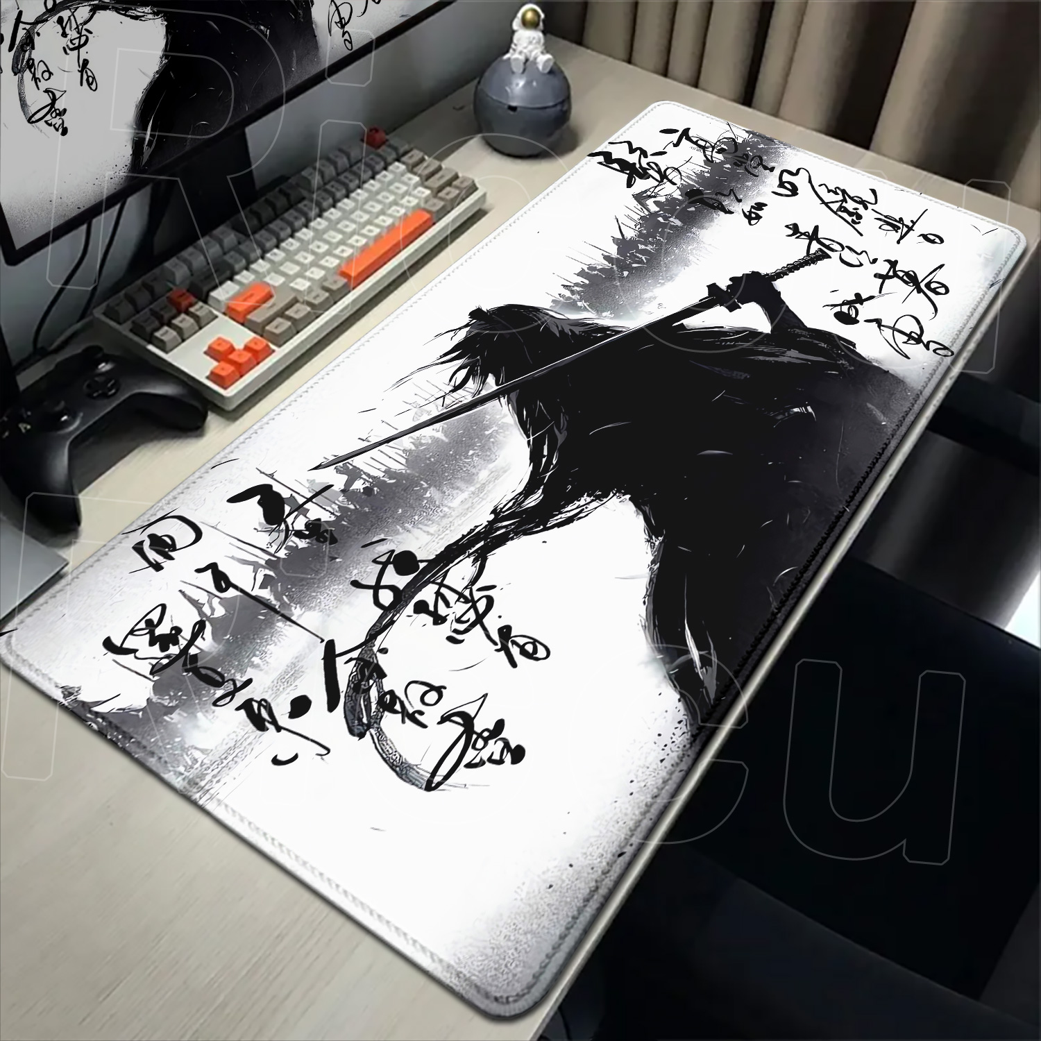 Pc Gaming Drawing - Samuray Savaşçı siyah beyaz çizim MousePad